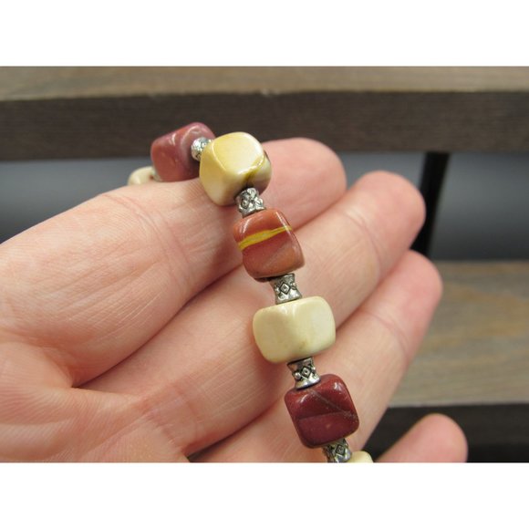 7" Silver Tone Yellow Cream Maroon Cube Stone Bracelet Vintage Elegant Beautiful - Picture 3 of 6
